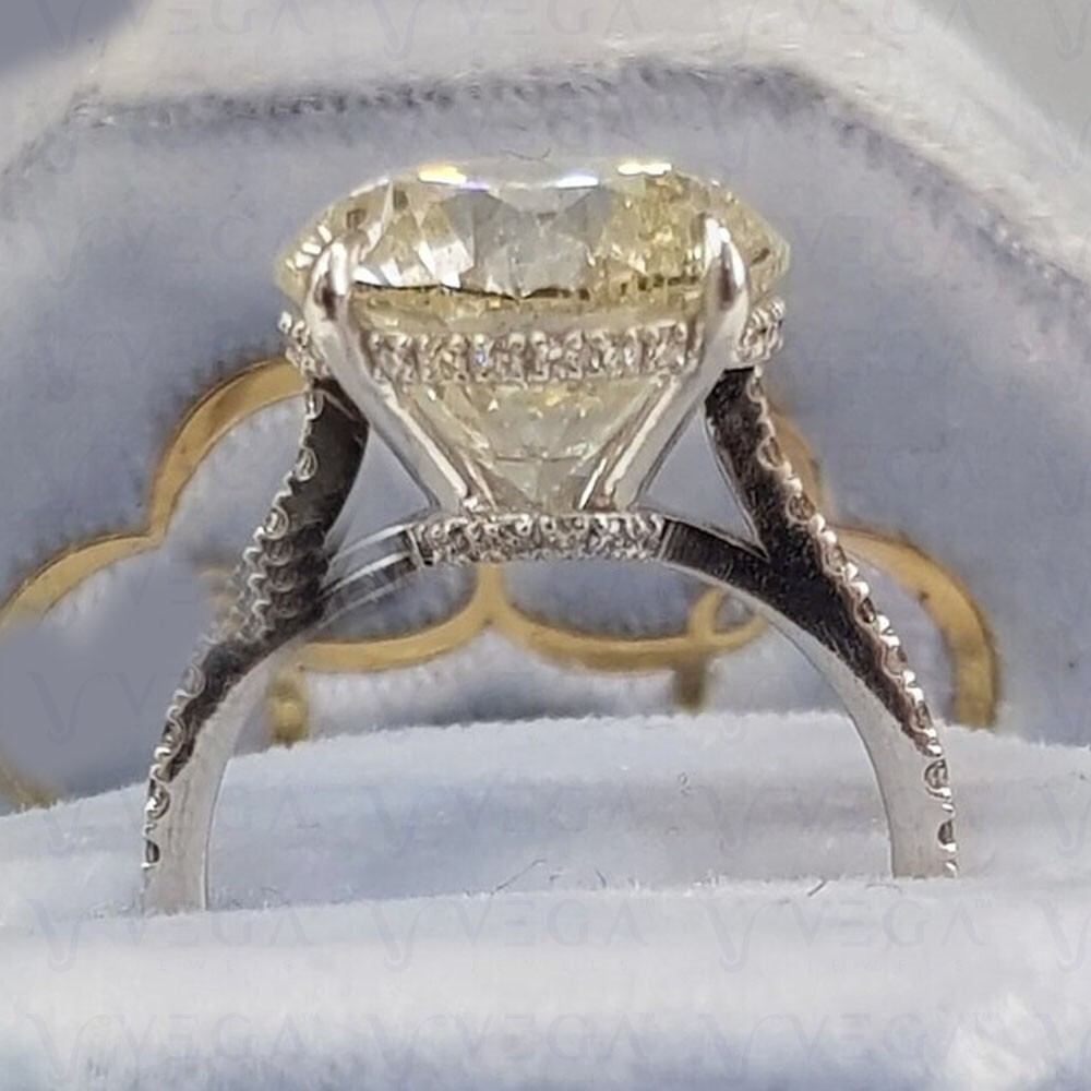 6.80carat Round Shape Natural Mine Moissanite Wedding Ring 14K White Gold Plated