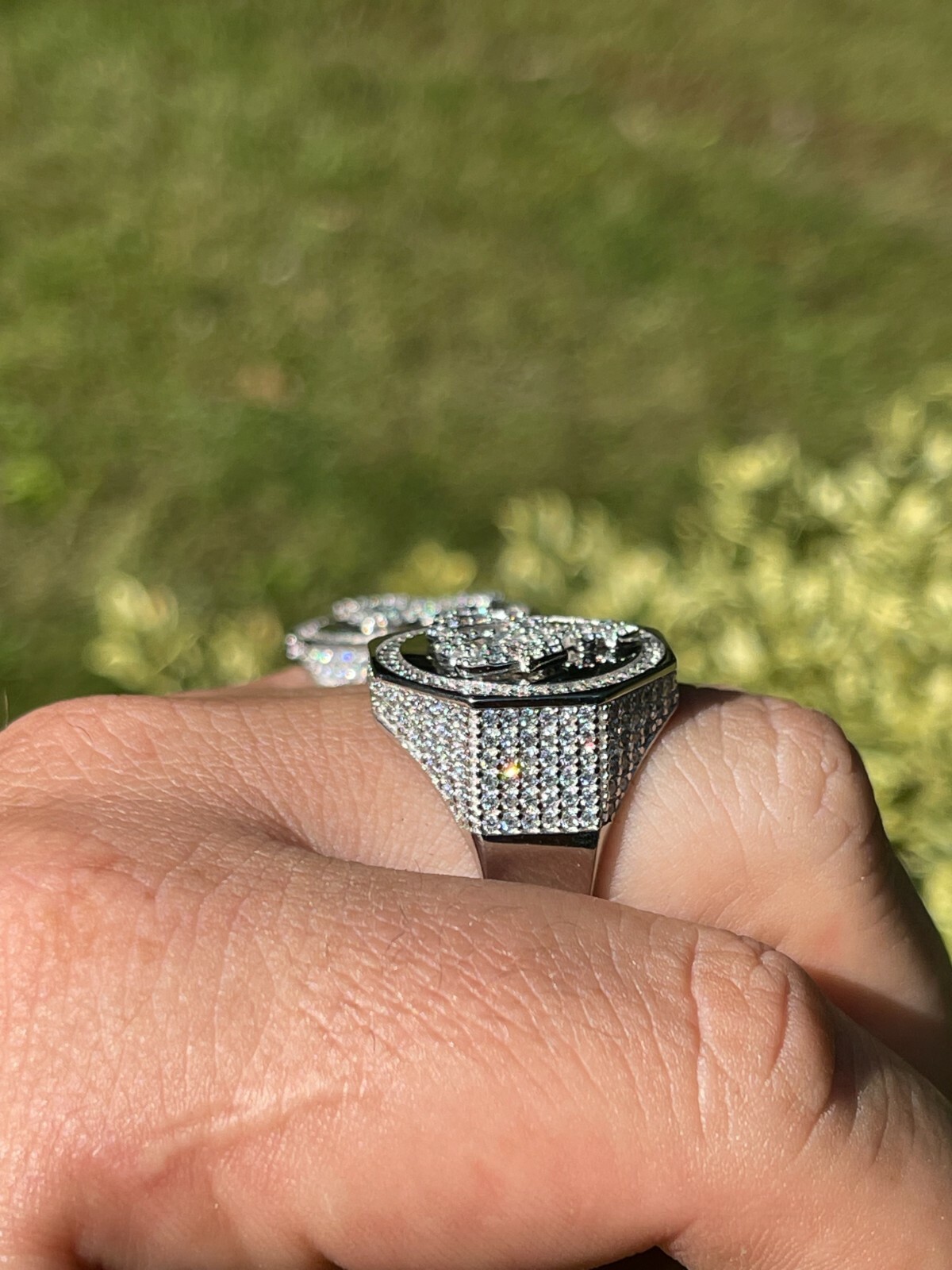 Real Solid 925 Sterling Silver Allah Islamic Arabic Ring Iced CZ Hip Hop