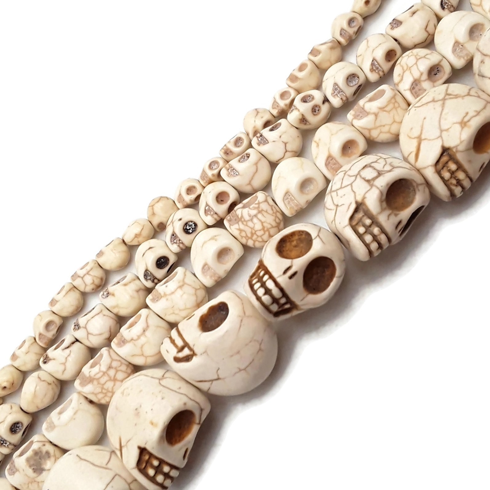 White Howlite Turquoise Skull Beads 6x8mm 8x10mm 10x12mm 18x23mm 15.5″ Strand