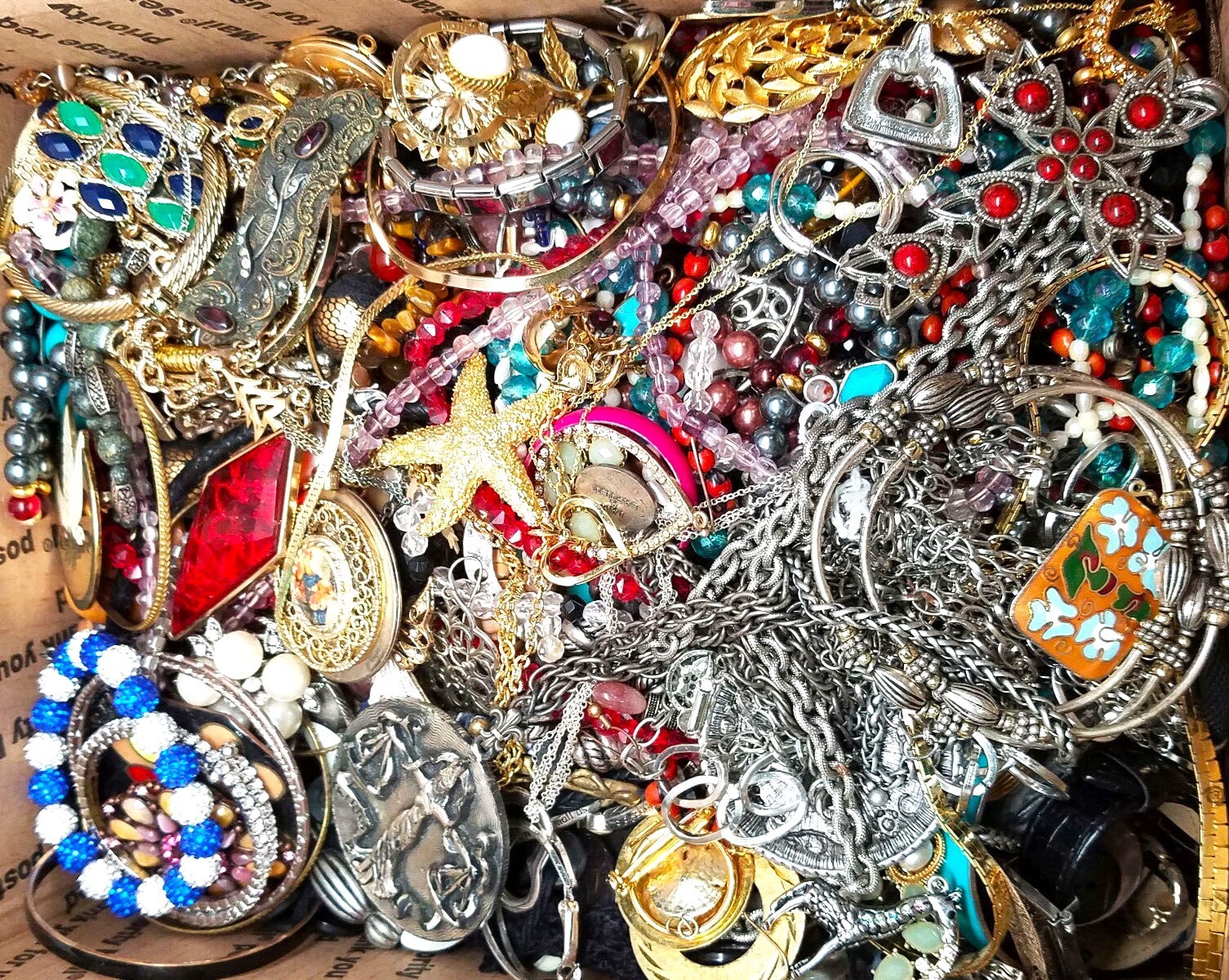 FREE SHIP 5 Pound Unsorted Huge Lot Jewelry VTG Now Junk Art Craft Treasure Box!