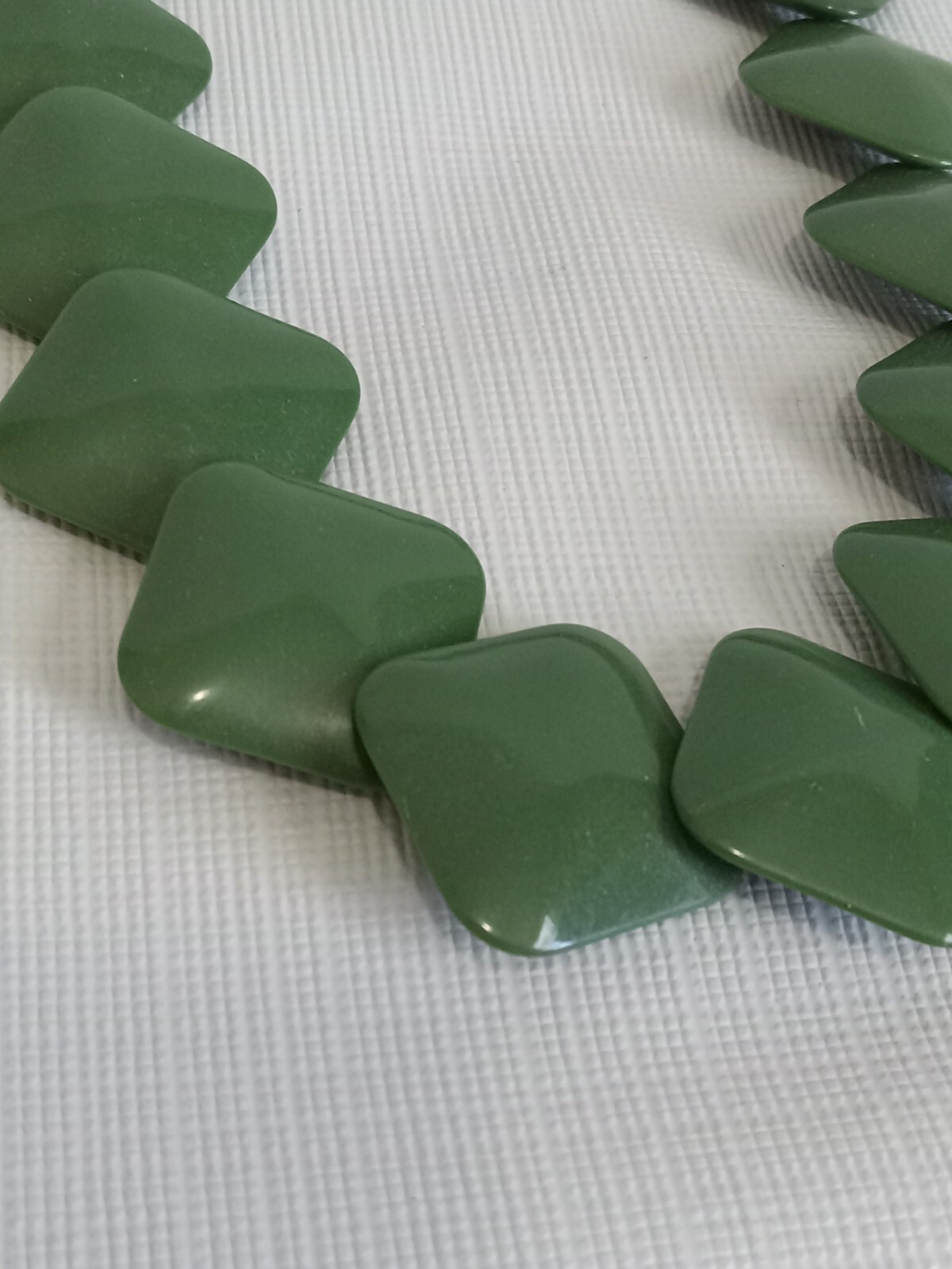 Green Square Beaded Lightweight Mid Century Modern Art Deco Statement Necklace