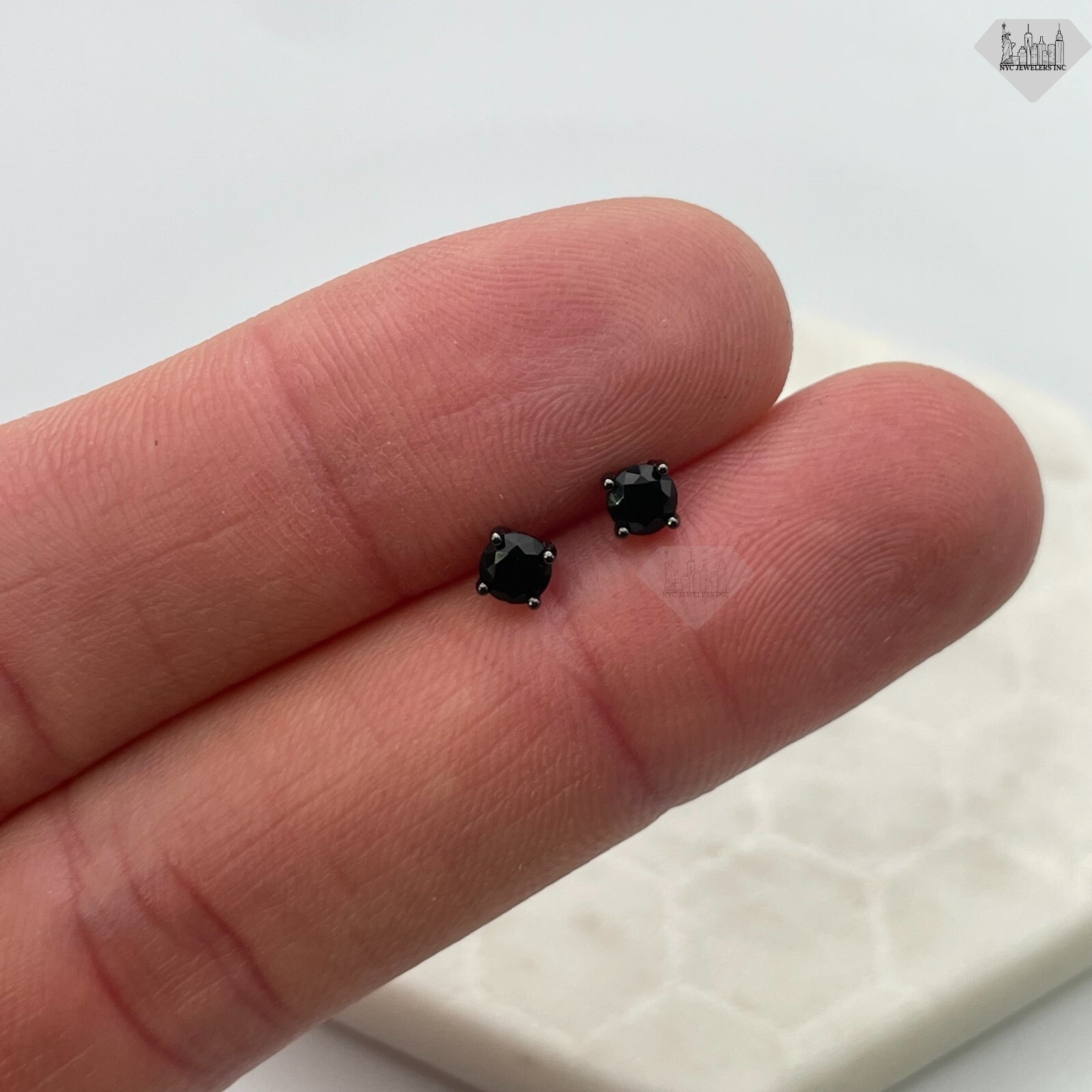 Sterling Silver Black Rhodium Plated Black CZ Stud Earrings for Men or Women