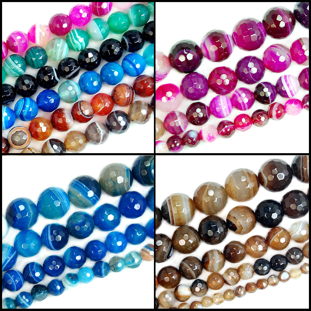4mm 6mm 8mm 10mm 12mm Faceted Striated Agate Round Beads 15″ Pick Color