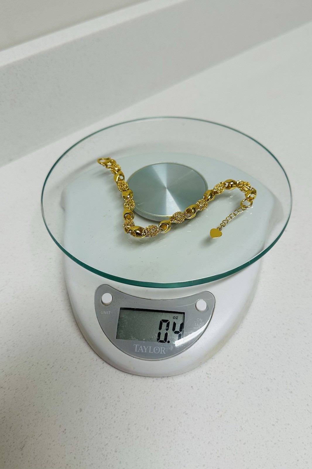 Gold Tone Openwork Sand Gold Effect Bracelet Adjustable 7-9 in Heart Charm
