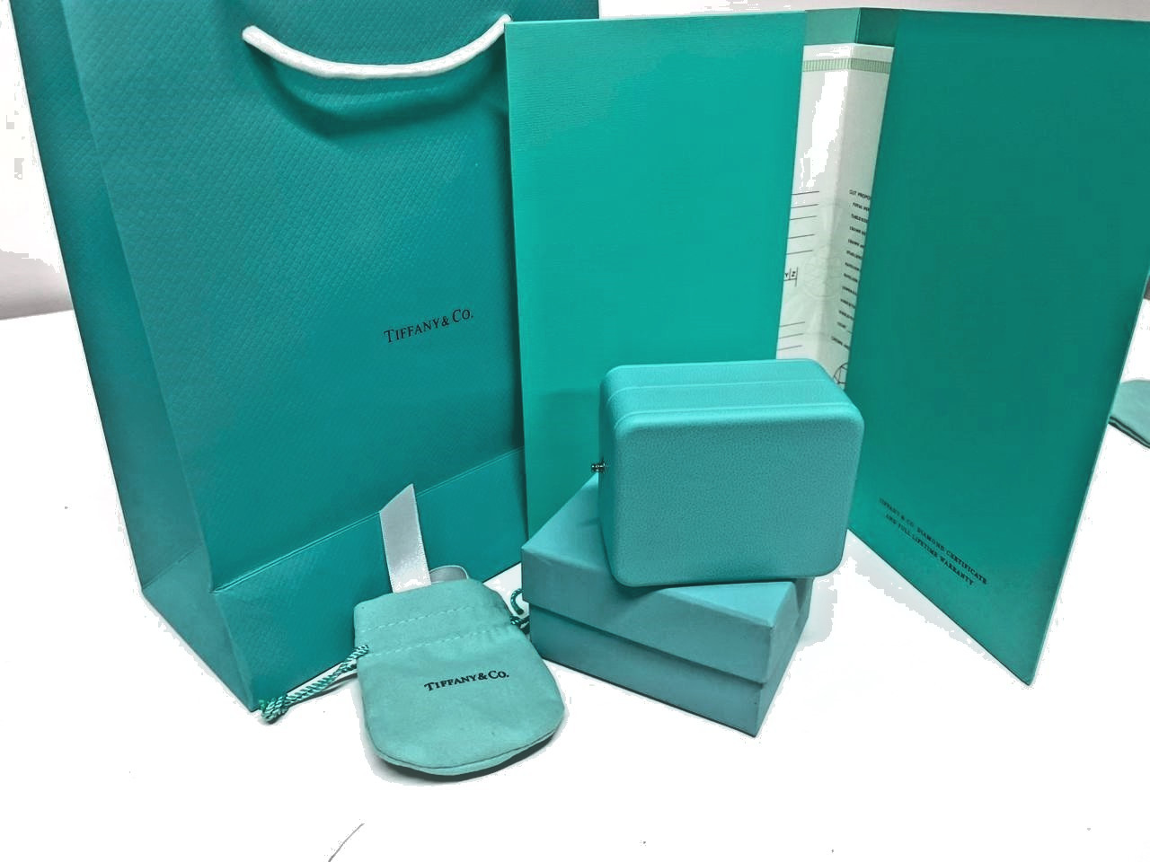 TIFFANY & CO. BLUE LEATHER PRESENTATION NECKLACE GIFT BOX, CASE, AND BAG