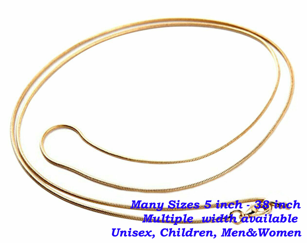 Solid 18K Gold Filled Tarnish-Free Classic 2mm Wide Italian Snake Chain Necklace