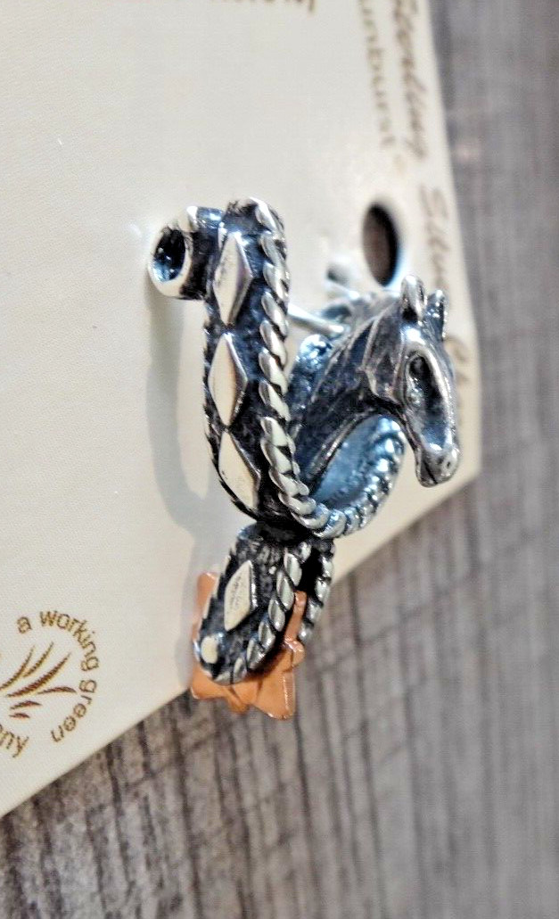 Sterling Silver 12x23mm Movable Copper Star Rowel Spur Rodeo Cowboy Horse Charm