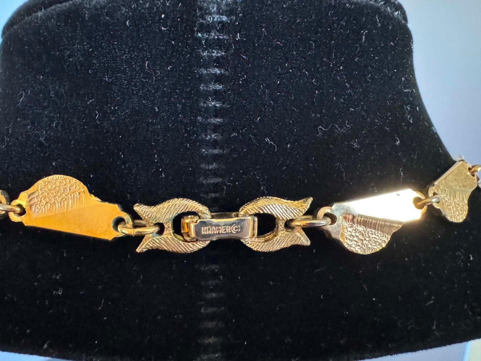 Vintage “Kramer” Textured Gold Tone Pendant Tassel Necklace ~ 18 inches
