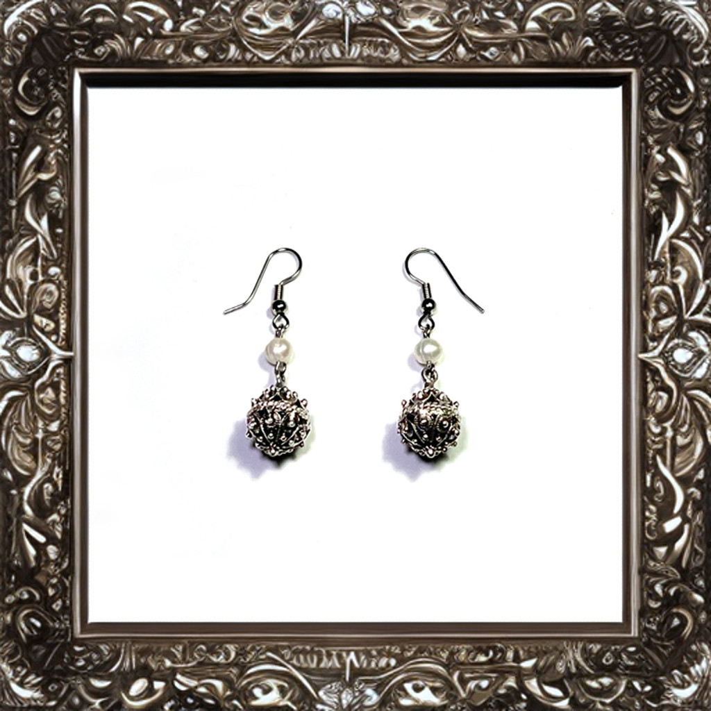 Traditional Croatian Handmade Drop Earrings Šibenik Buttons With White Pearls