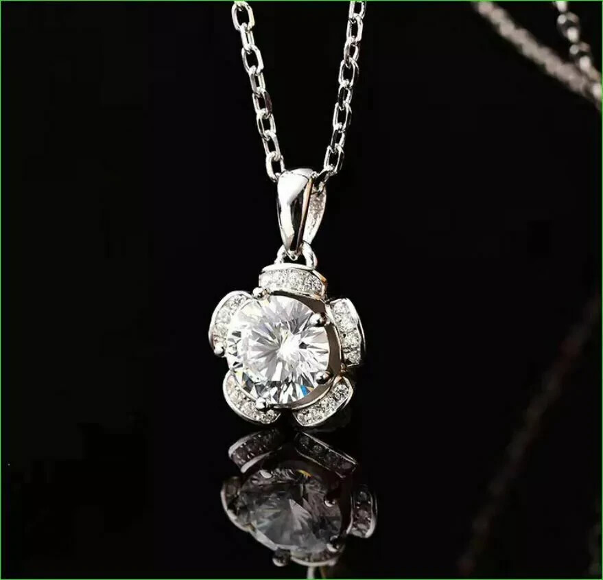 2Ct Lab Created Diamond Flower Bud Pendant Free Chain 14K White Gold Finish