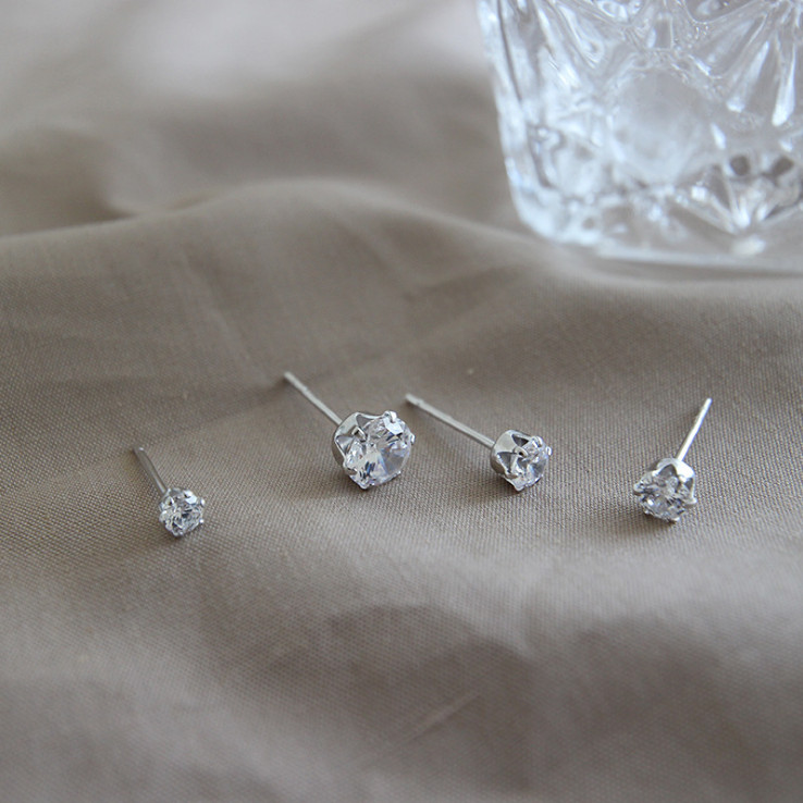 Six-Prong Setting 925 Sterling Silver Round CZ Studs Earrings 3/4/5/6mm A35