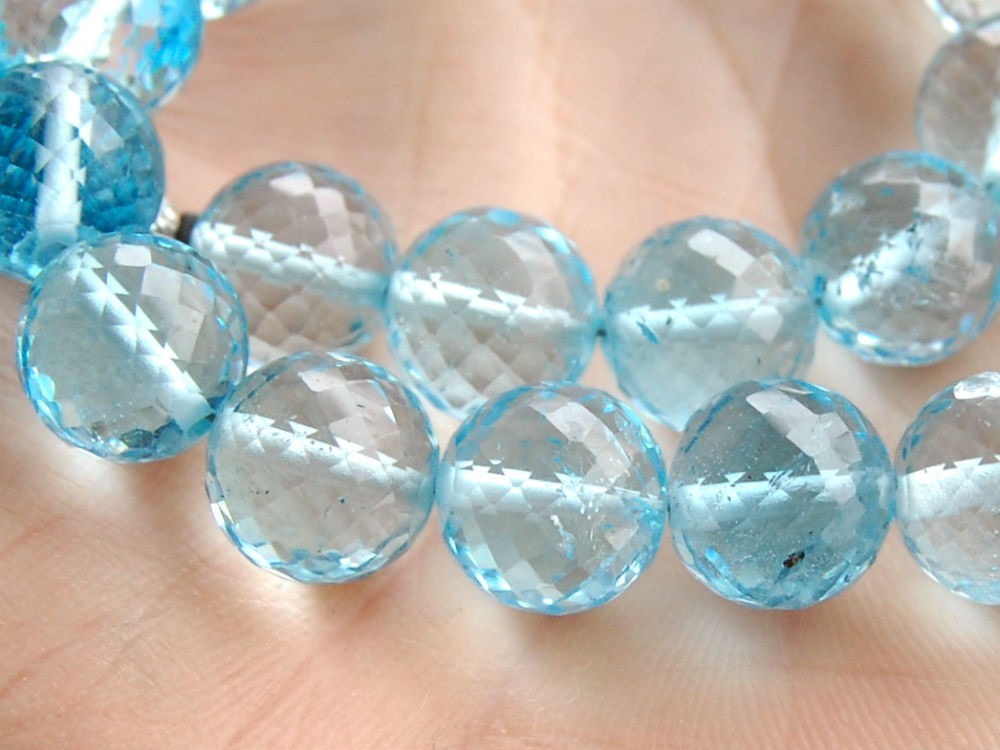 11mm BIG SKy Blue Topaz Faceted Round Ball Semi Precious Gemstone Bead (1pc)
