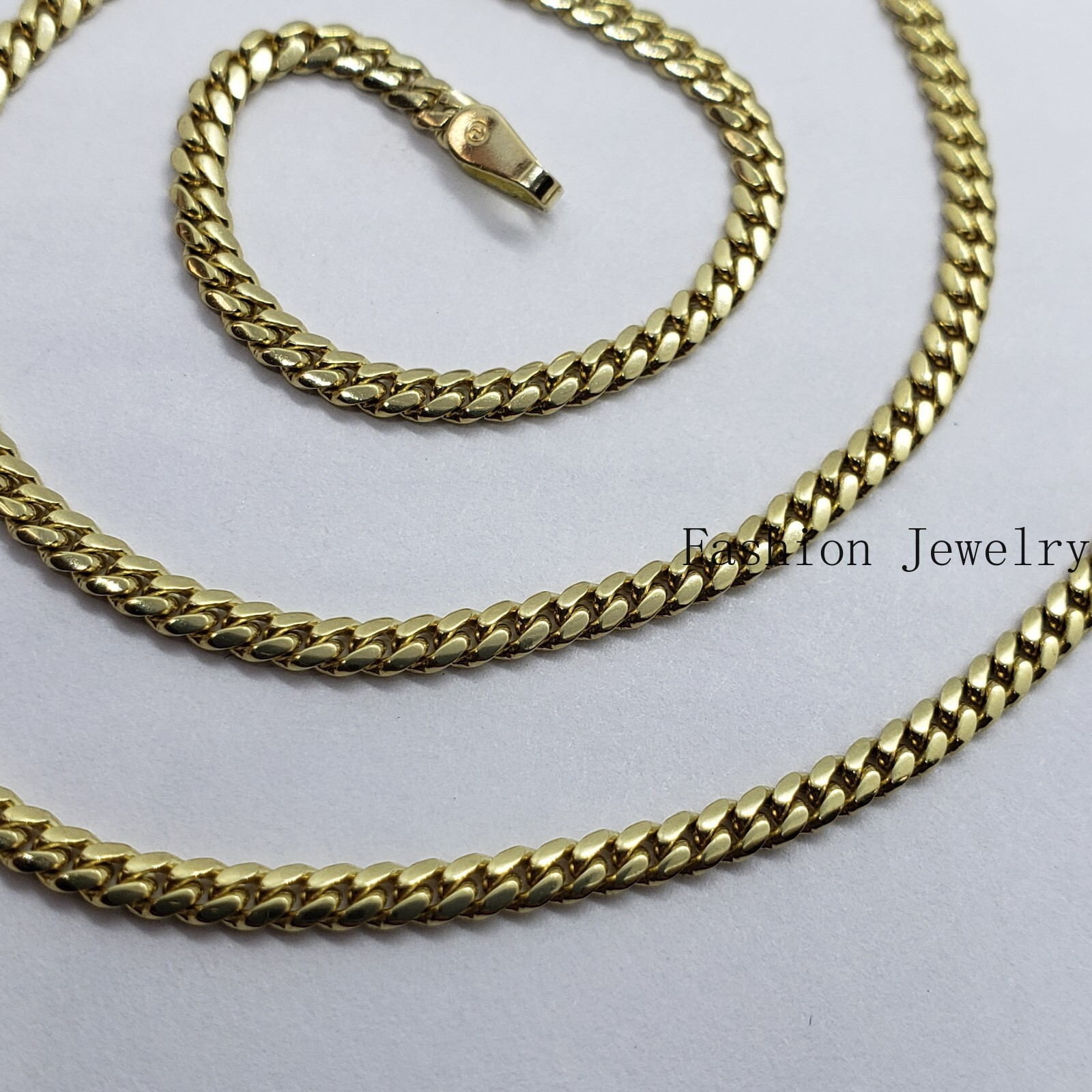 10K Solid Yellow Gold 3mm Width Miami Cuban Link Chain Necklace Unisex 18″ – 30″