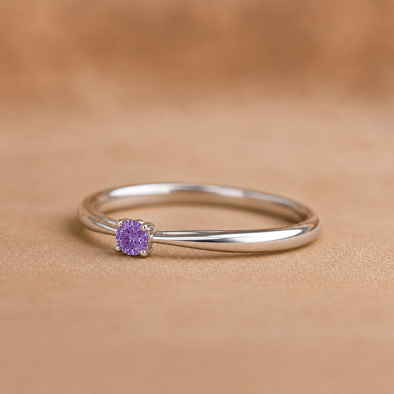 925 Sterling Silver Amethyst Solitaire Ring Dainty Minimalist Promise Engagement