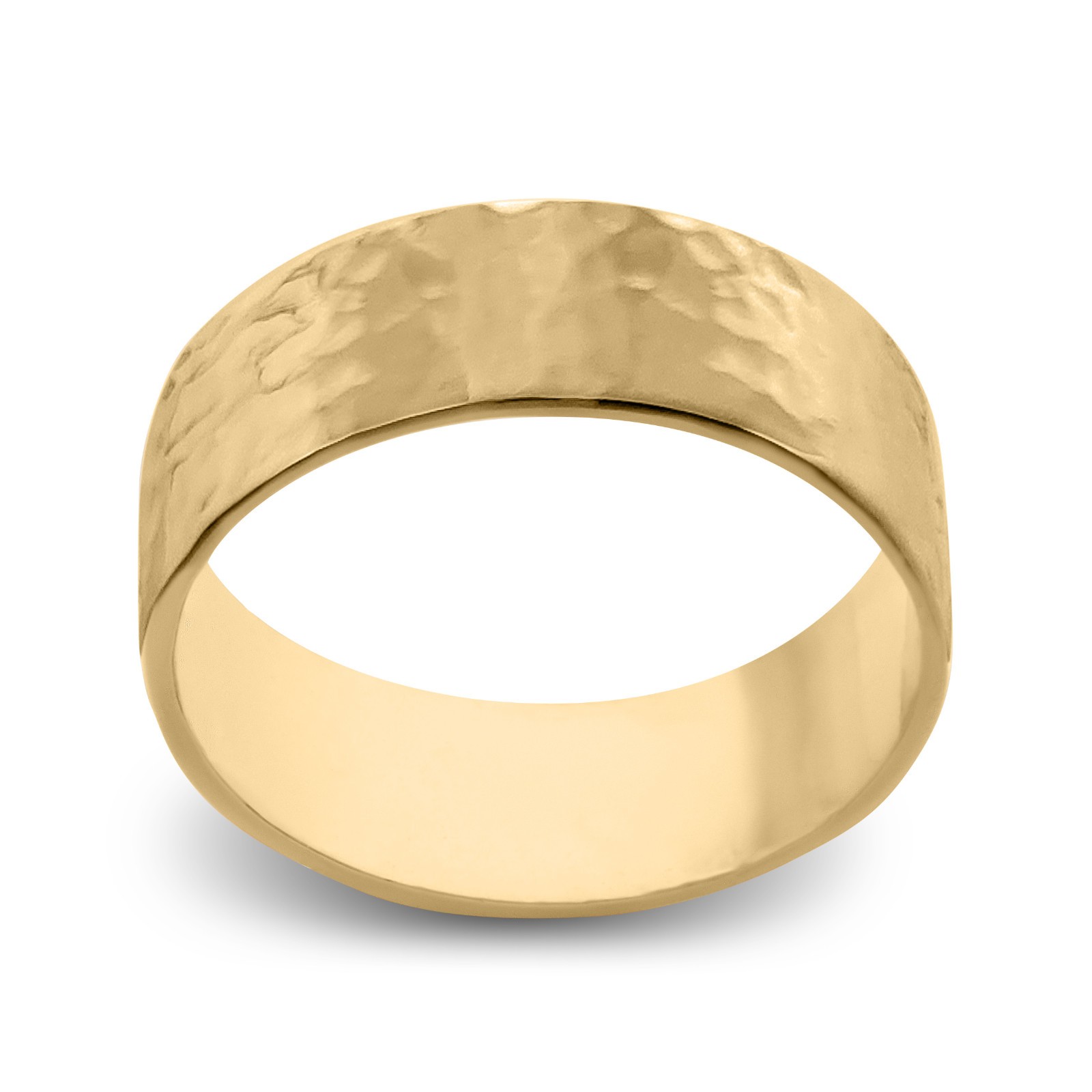 Solid 10K Yellow Gold Hammered Ring 7mm Size 3 – 15 Wide Gold Band