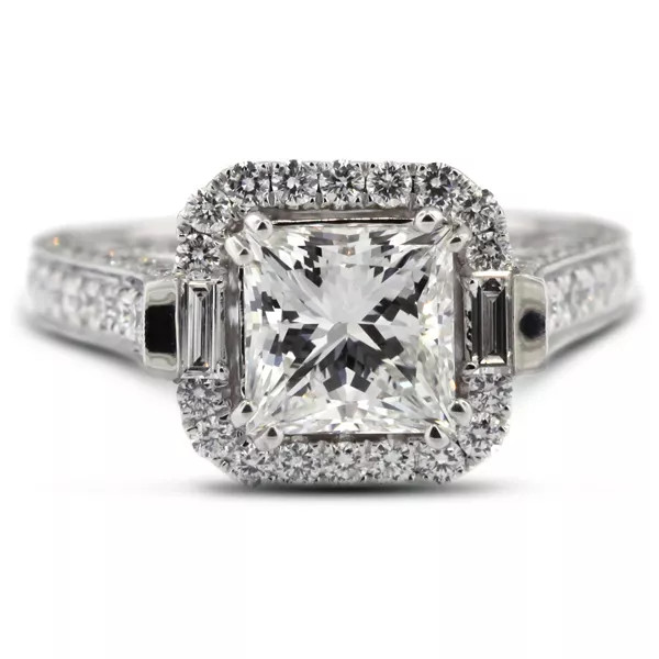Engagement Ring 18K Gold Under Halo Princess 2.37 Carat Lab-Grown Diamond G VS1