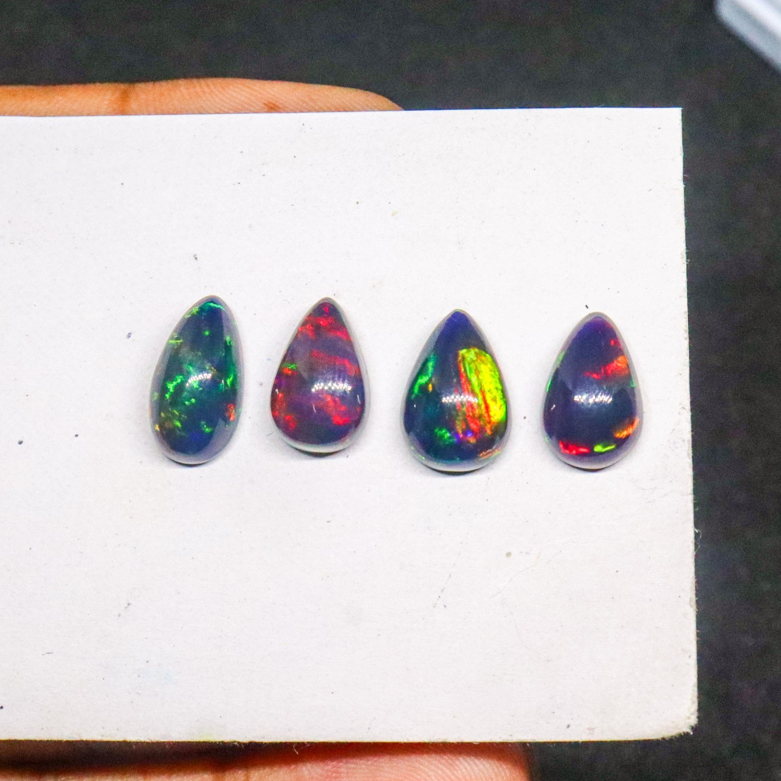 100Pcs AAA Natural Black Opal Pear Cabochon Multi Fire 12x8mm Wholesale Lot