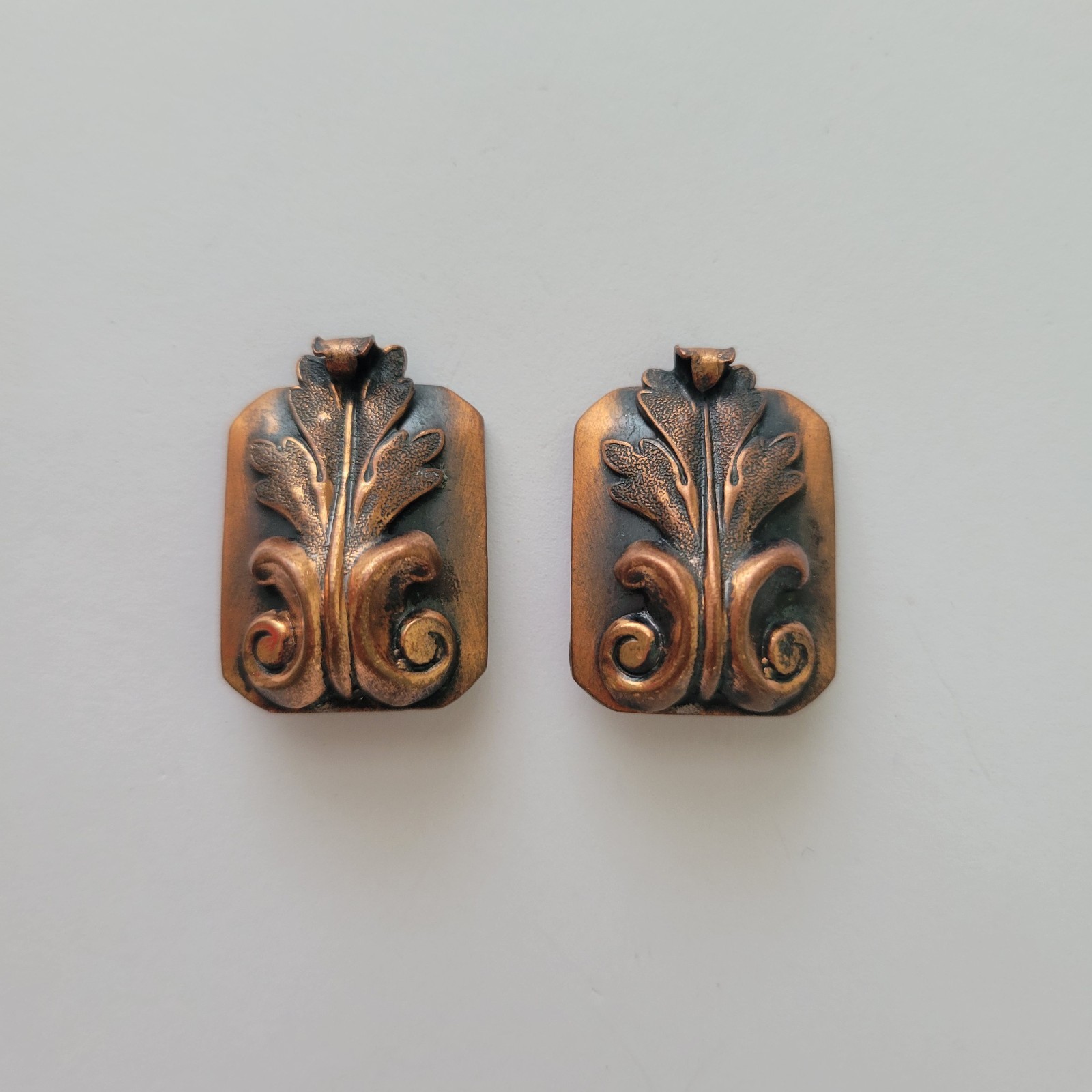 Vintage Signed Whiting & Davis Copper Clip On Earrings Art Beauty