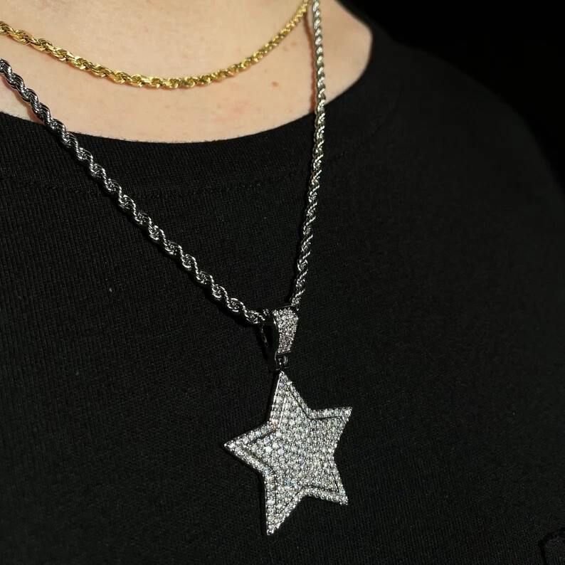 3.50 Ct Round Cut Simulated Diamond Men’s Star Pendant 925 White Sterling Silver