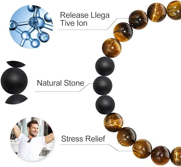 2Pcs Adjustable 8mm Tiger Eye Matte Agate Natural Stone Beaded Bracelet Men Gift