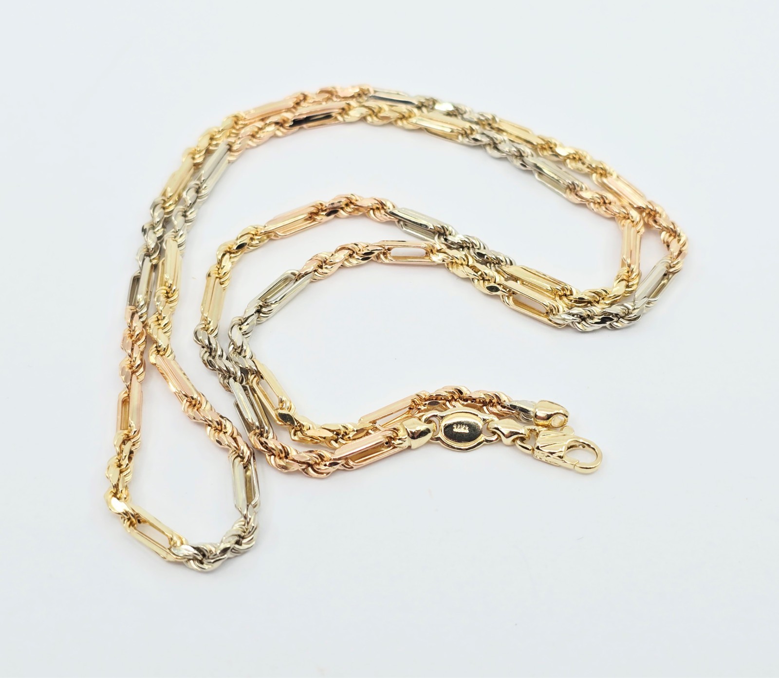 14K Tri Tone Multi Color Gold Designer Milano Rope Chain Necklace – 24″ Length