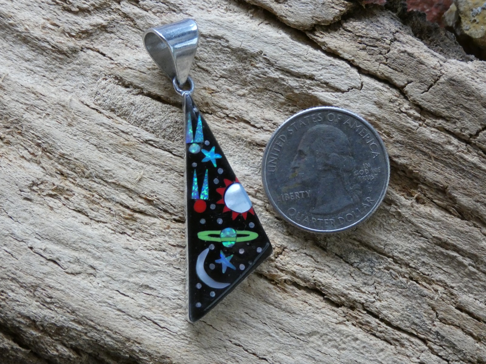 Cosmic Night Sky Multi Gemstone Opal Aluminum Sterling Silver Alloy Pendant AS99