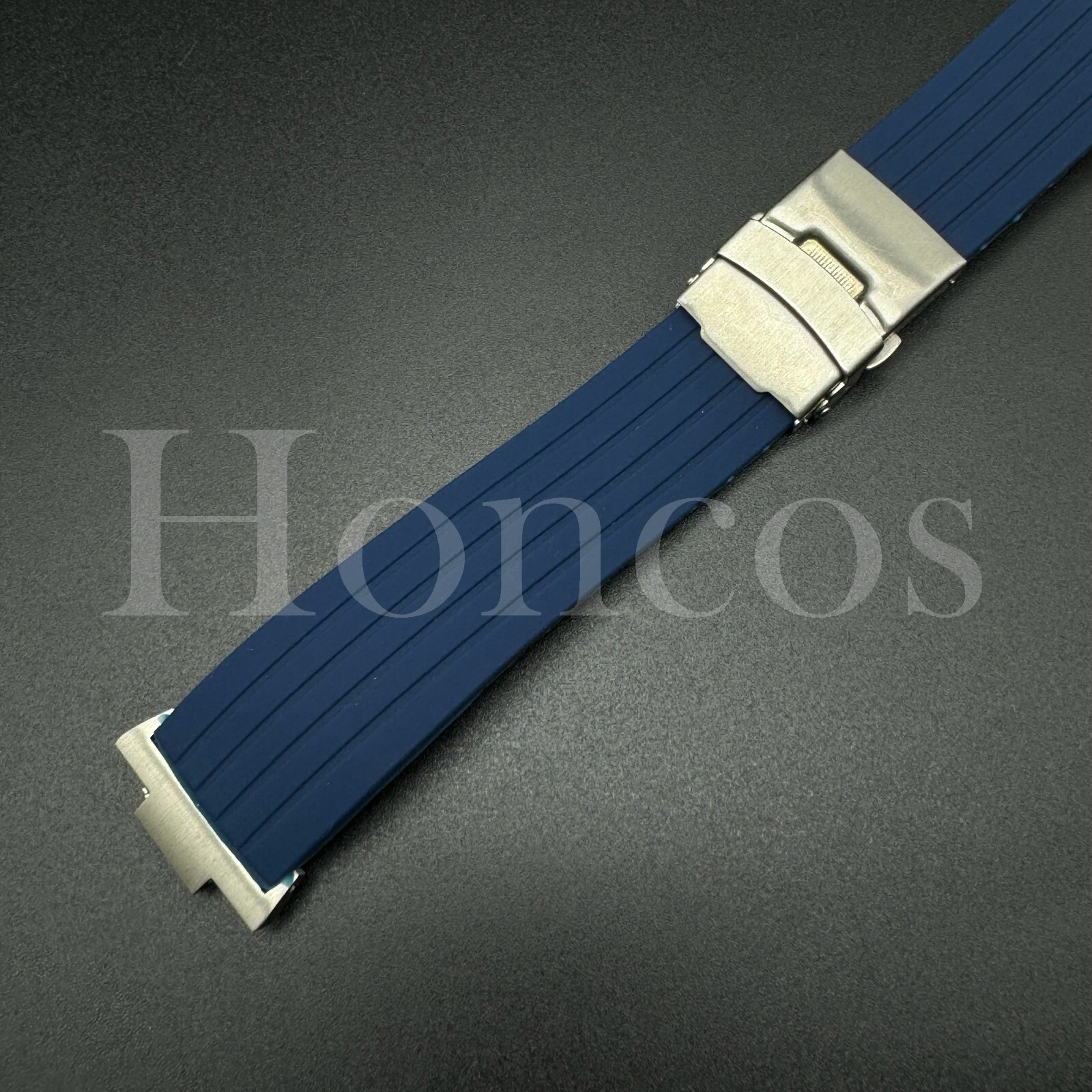 Replacement Dark Blue Rubber Watch Strap Fits for Tissot PRX Clasp and Adapter