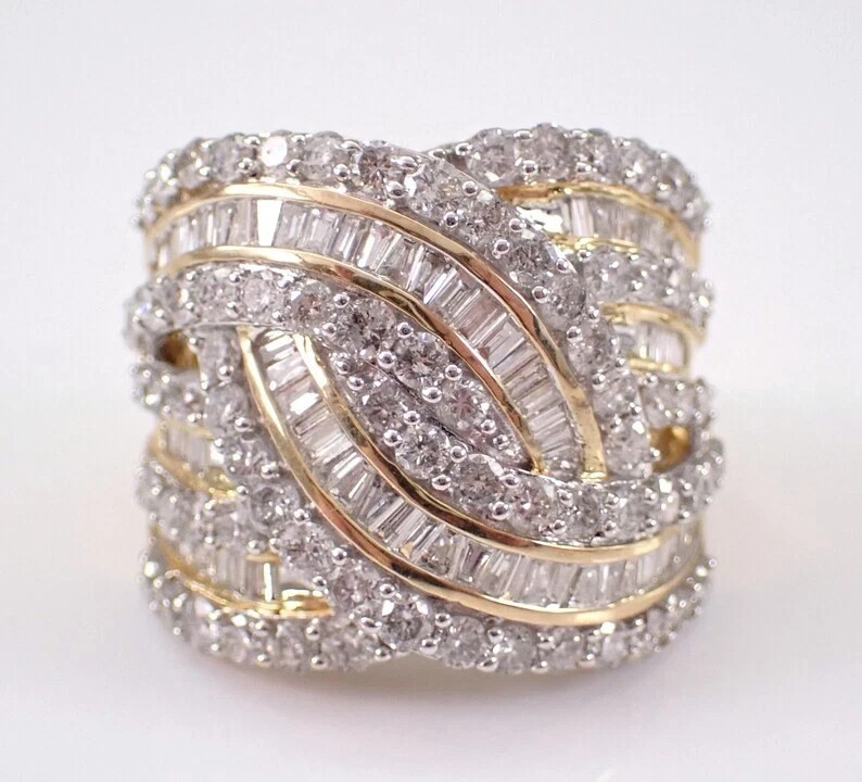 2Ct Round/Baguette Cut Lab Created Diamond Wedding Ring 14K Two-Tone Gold Plated