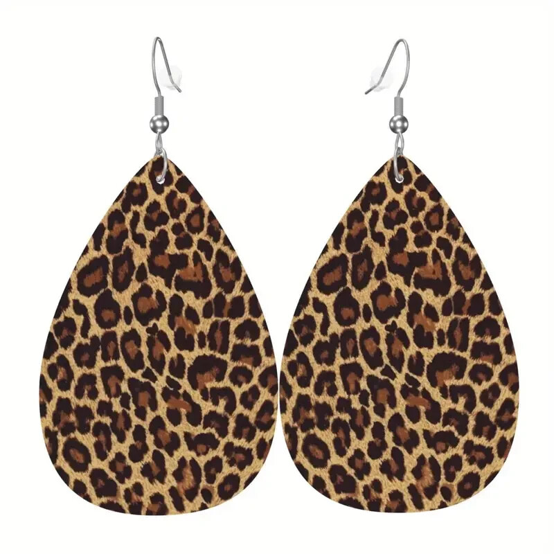 Cheetah Leopard Faux Leather Women Dangle Lightweight Teardrop Earrings Gift New