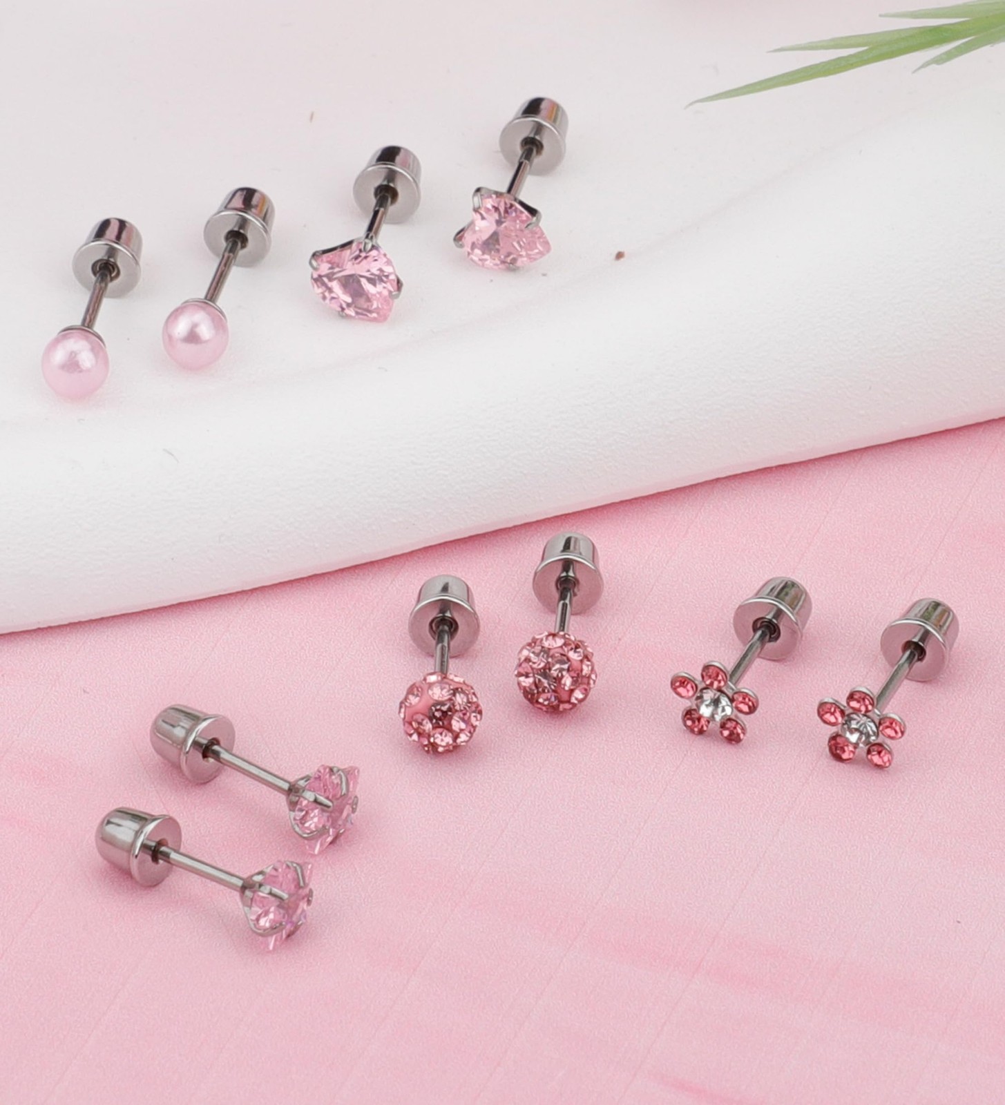 MJust 5 Pairs G23 Titanium Earrings for Women, 20g (0.8mm) x 6mm, Pinky