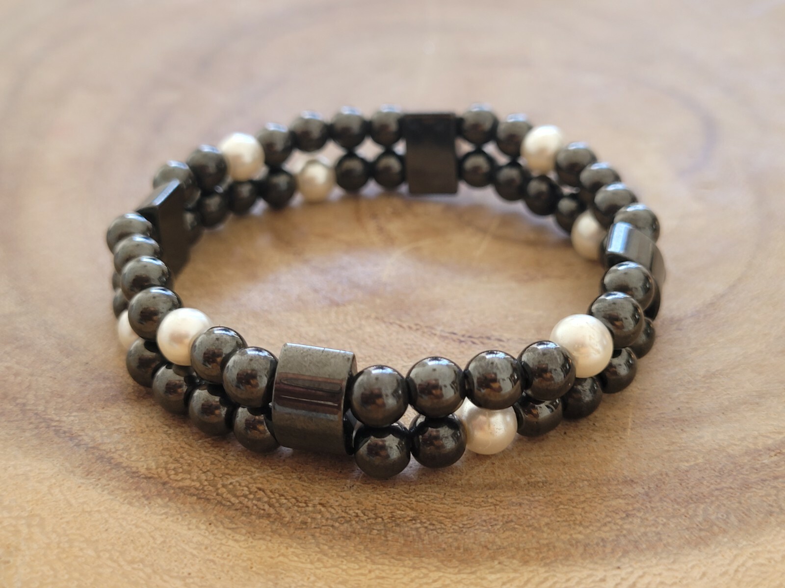 Magnetic Hematite Healing Stretchable Bracelet 2 Line Hematite Therapy Bracelet