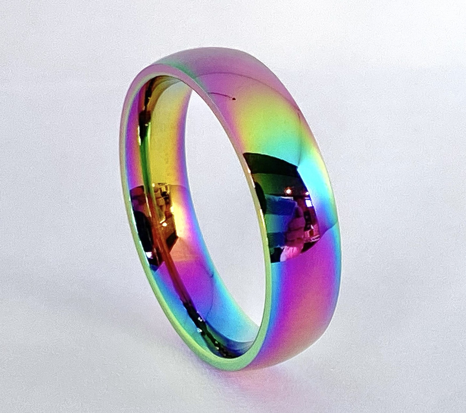 Dome Rainbow Stainless Steel Couple Ring Band Size 5,6,7,8,9,10,11,12 (FL317)