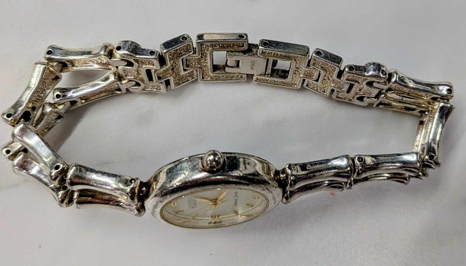 Ecclissi Sterling Silver Bamboo Link Ladies Wrist Watch Model 31450 New Battery