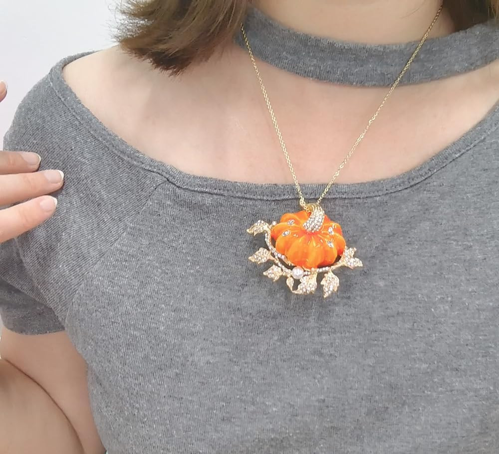Rhinestone Autumn Pumpkin Brooch for Women Girls Fashion Enamel Halloween Thanks