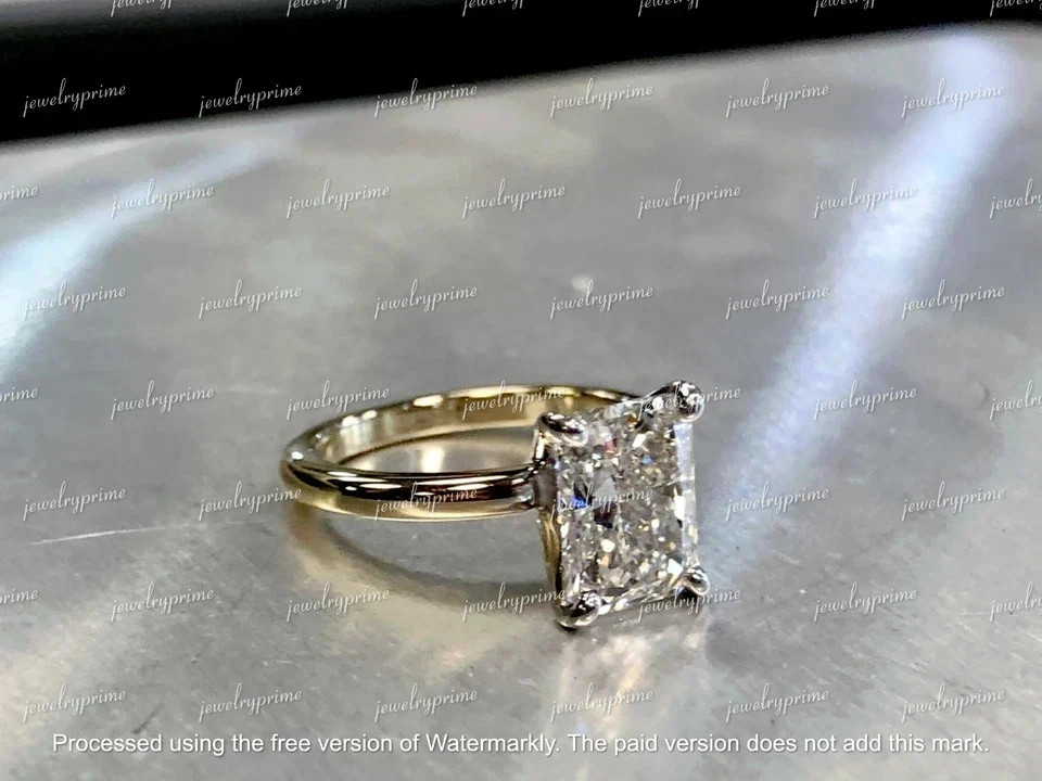 Radiant Lab-Created Diamond Women Wedding/Engagement Ring 14K Yellow Gold Plate