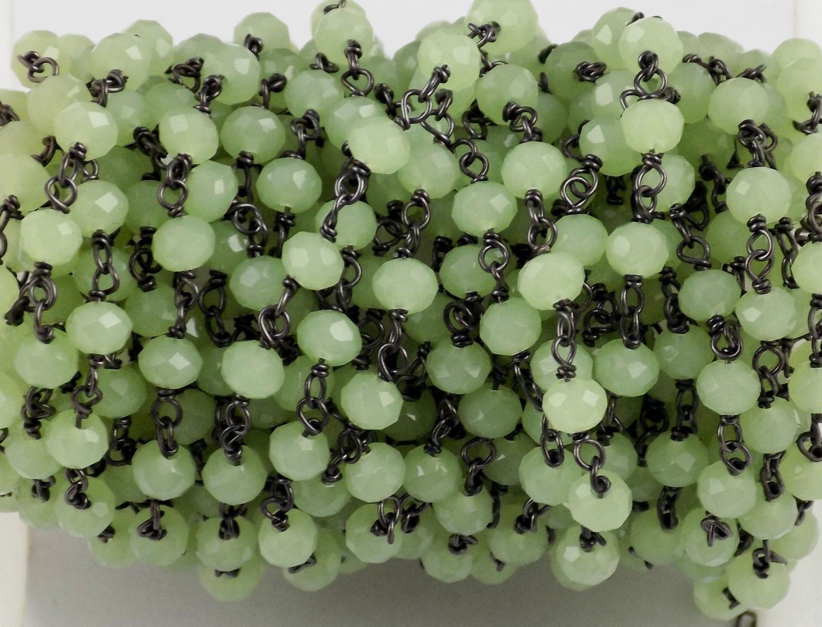 10-25 Feet Green Quartz Rondelle Faceted 3-4mm Beads Rosary Chain Black Wire