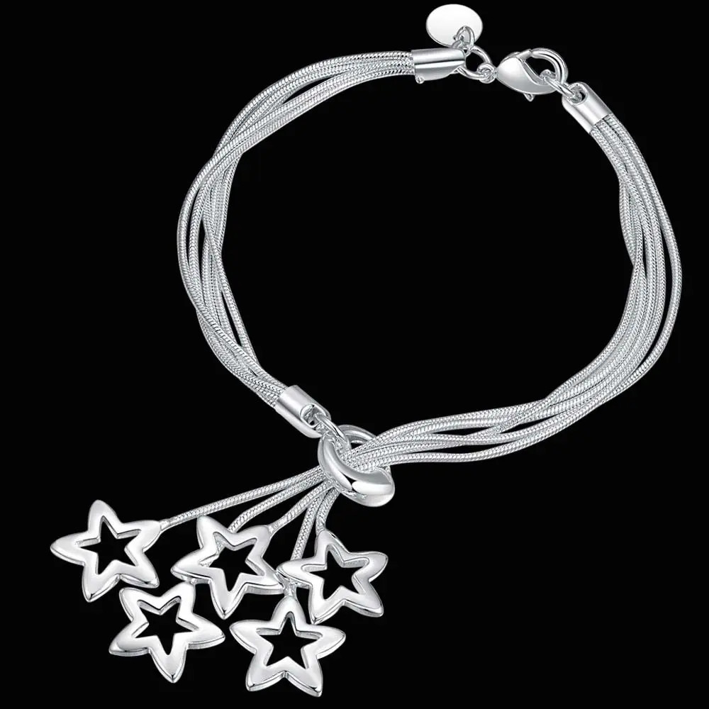 925 Sterling Silver Charm Glossy Bead Bangle Women’s Fashion Bracelet Jewelry