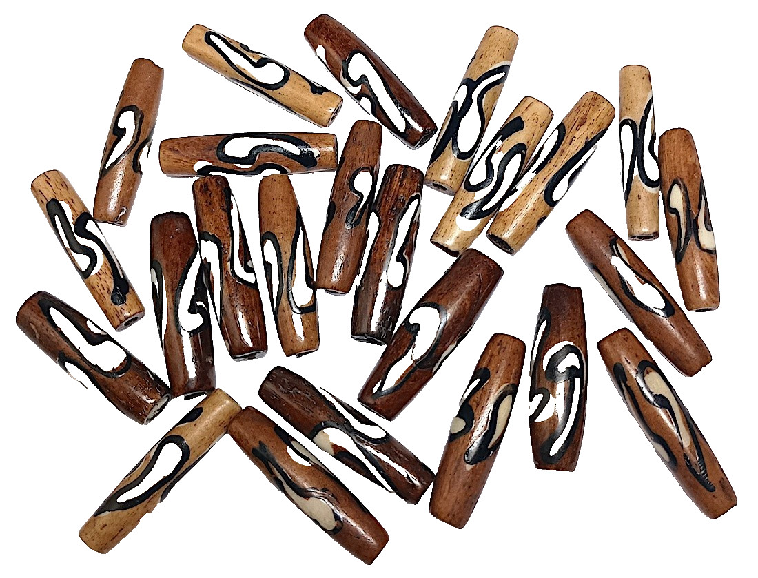 Buffalo Bone, Mud Bone Beads, 24 Pcs, 1 Inch, Various Brown Shades, 2.5 mm Holes