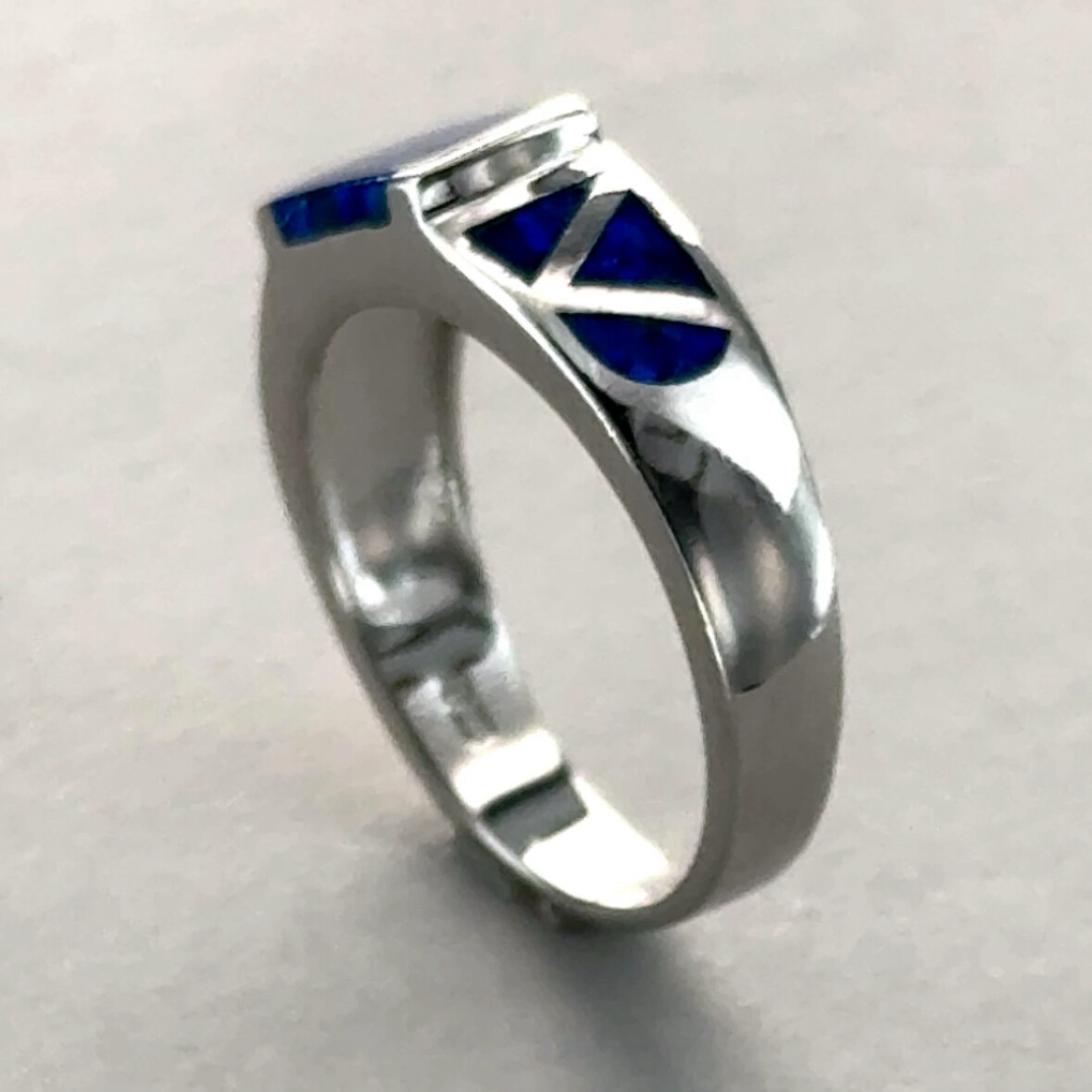 Blue Square Rectangle Fire OPAL Ring Rhodium finished 925 STERLING SILVER #1004