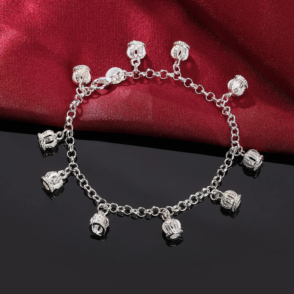 925 Sterling Silver Charm Glossy Bead Bangle Women’s Fashion Bracelet Jewelry