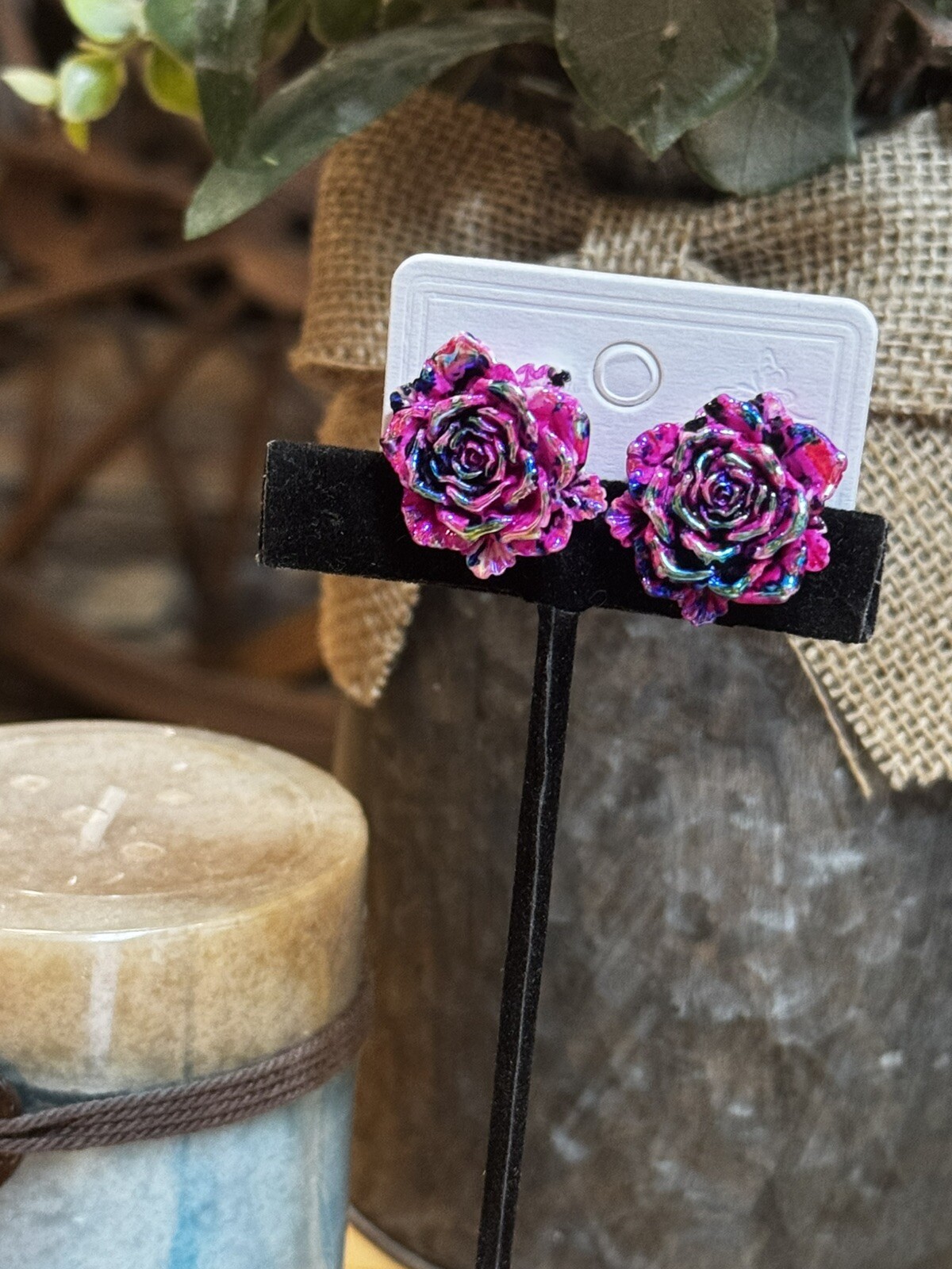 Beautiful Resin Multi Rose Colored Earrings Great For Everyday Wear Brand New