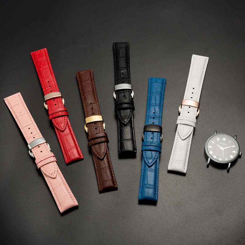 High Quality Cowhide Genuine Leather Watch Straps Butterfly Clasp Band 12-24mm