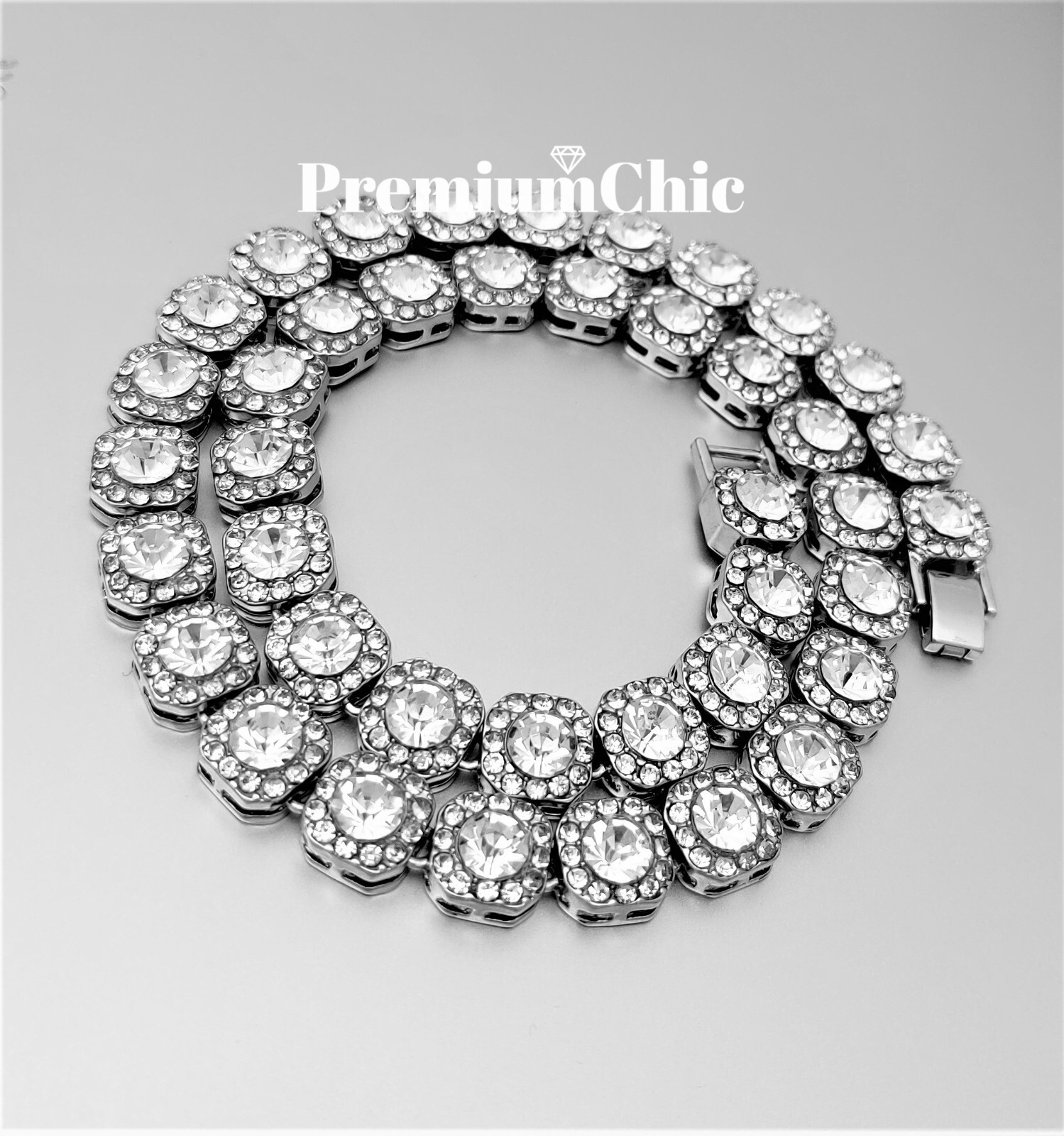 Iced Baguette Cluster Tennis Chain Necklace Plated CZ Men HipHop Fashion Jewelry