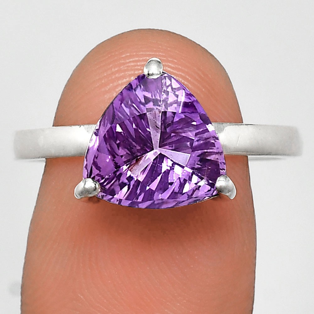 Fancy Cut Natural Amethyst – Brazil 925 Sterling Silver Ring s.7 Jewelry R-1019