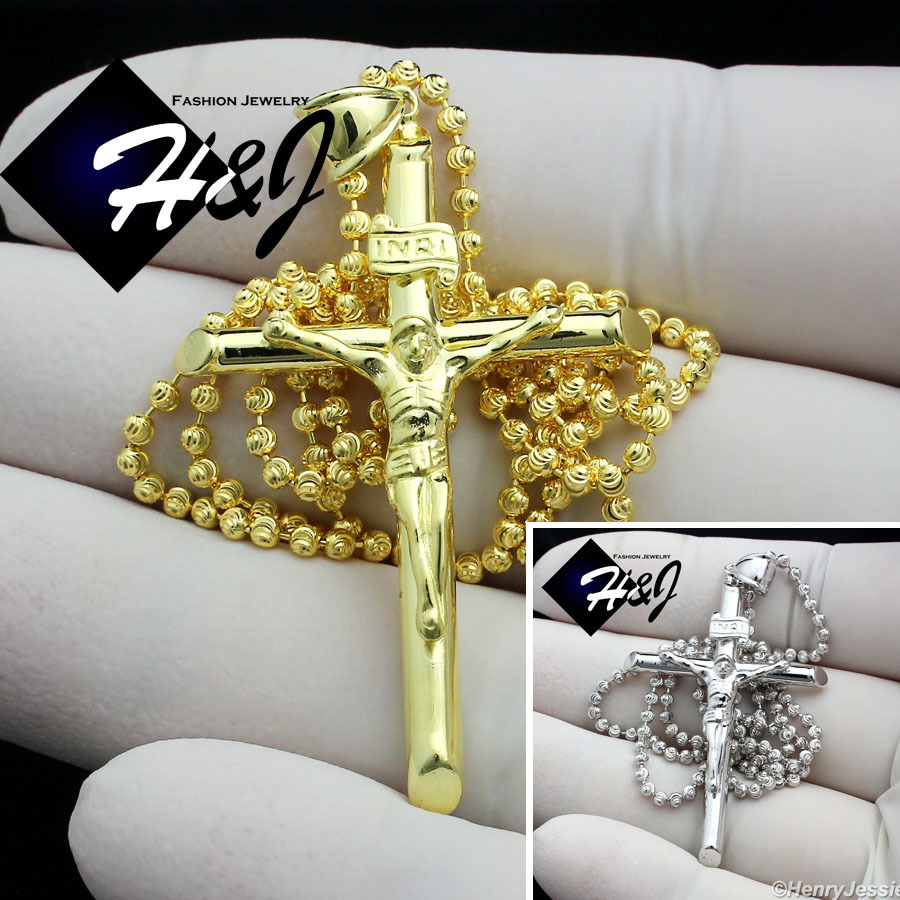 18″-30″MEN 925 STERLING SILVER 2MM GOLD PLATED/SILVER CHAIN JESUS PENDANT*GP116