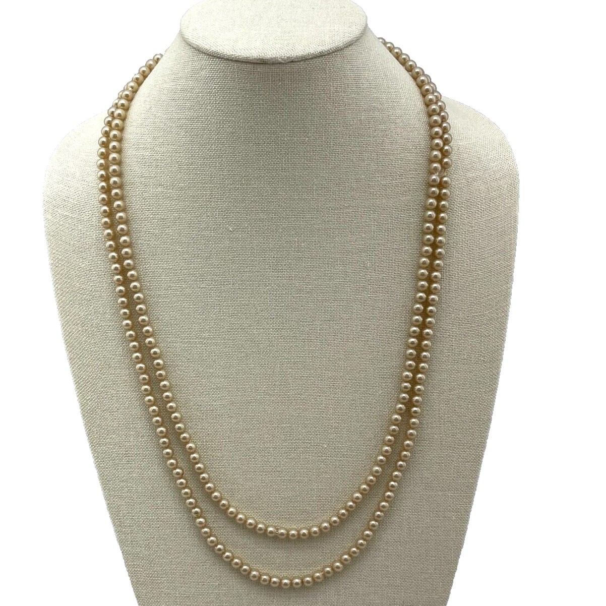 Long Pearl Necklace Double Strand Corded Beads Pearls Box Clasp Closure 59″