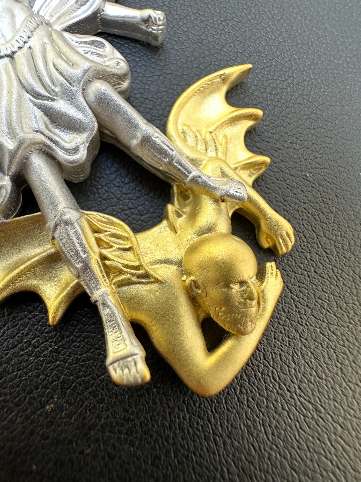 MOISSANITE St Michael Slaying Dragon Pendant 925 Silver & 14k Gold Necklace Iced