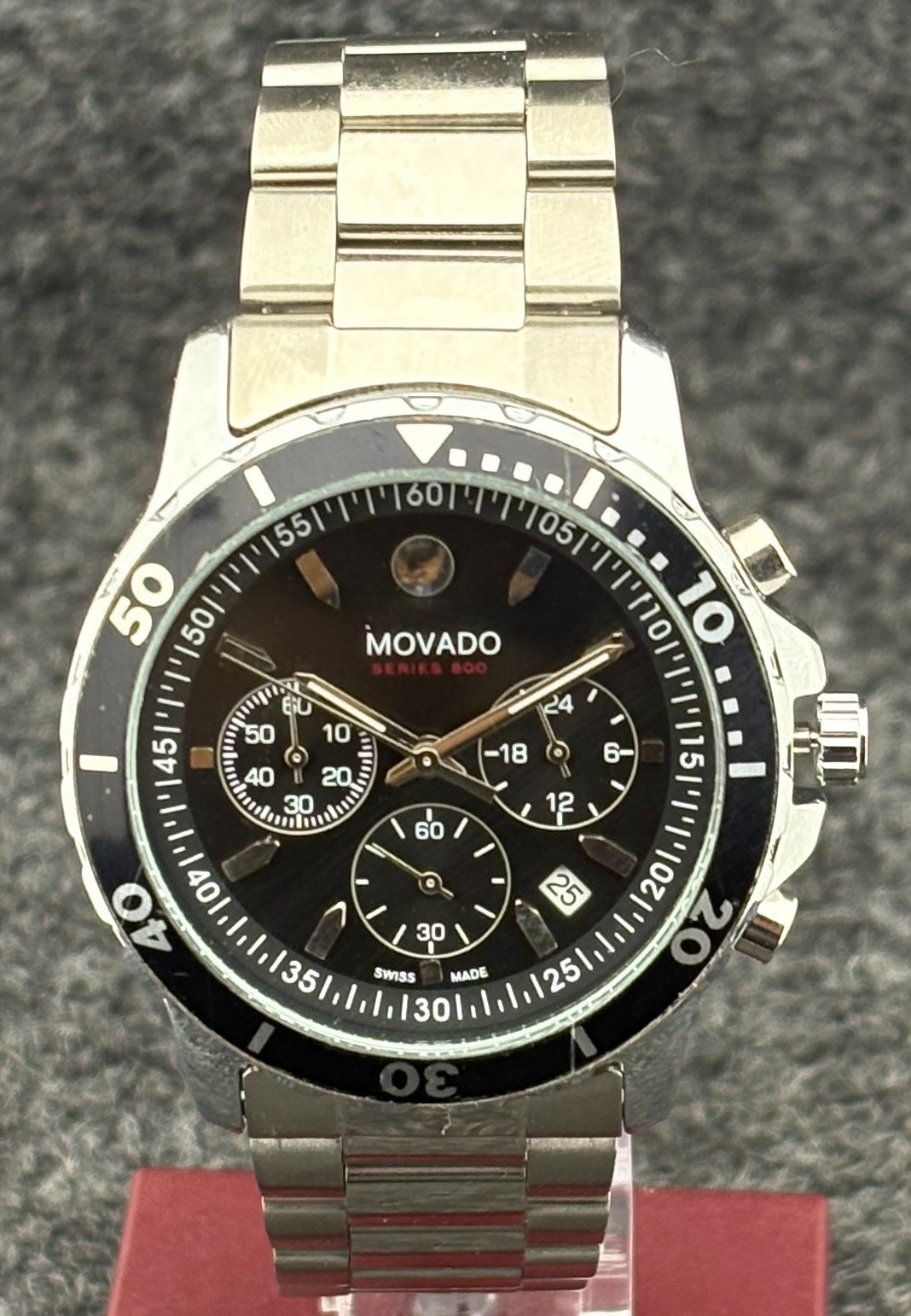 Vintage Mavado Series 800 Chrono Quartz Black-Dial Sub-Sec/Date Wristwatch.