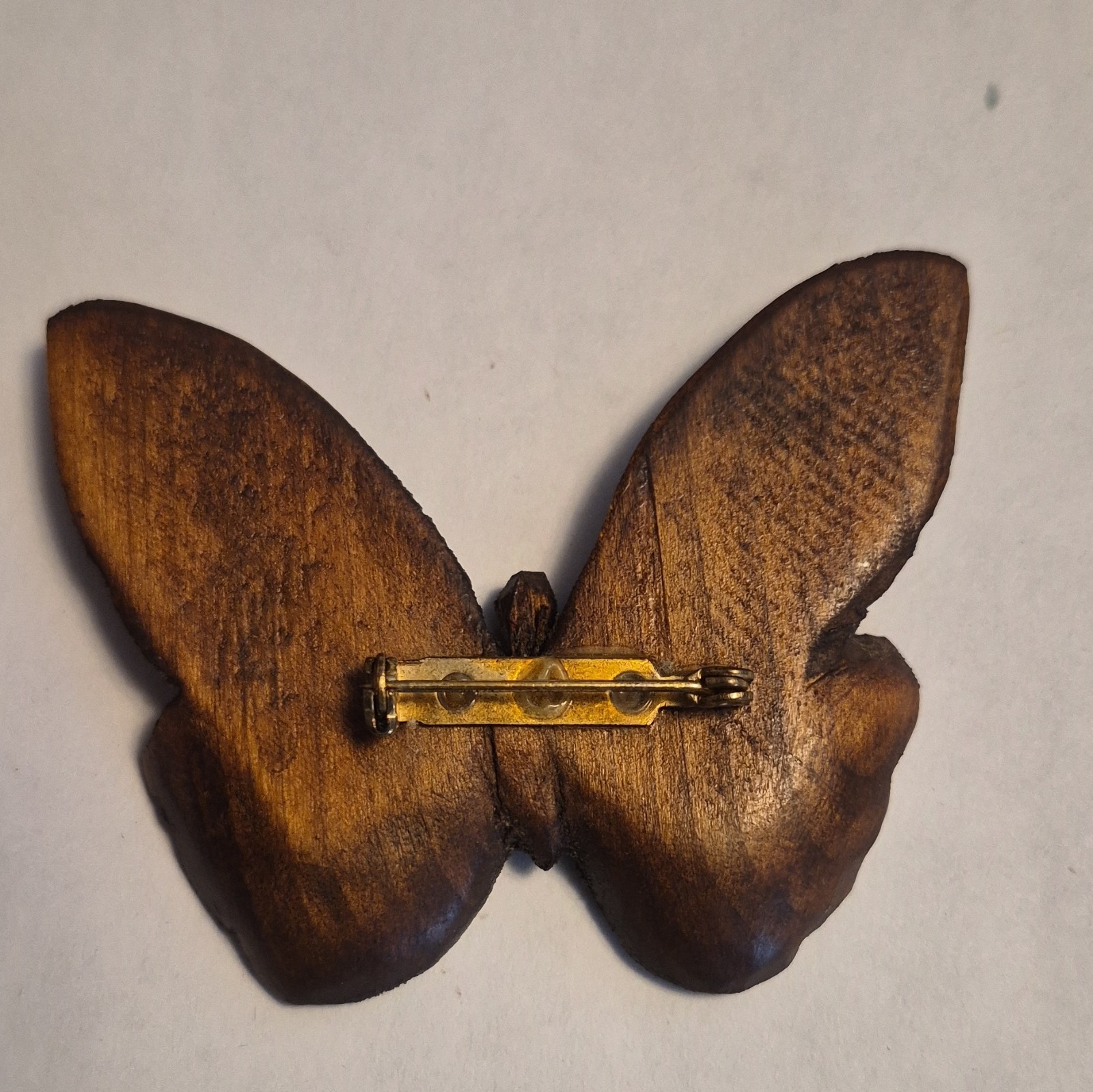 Brown Carved Wood Butterfly Brooch Pin, Animals Insects Nature Theme