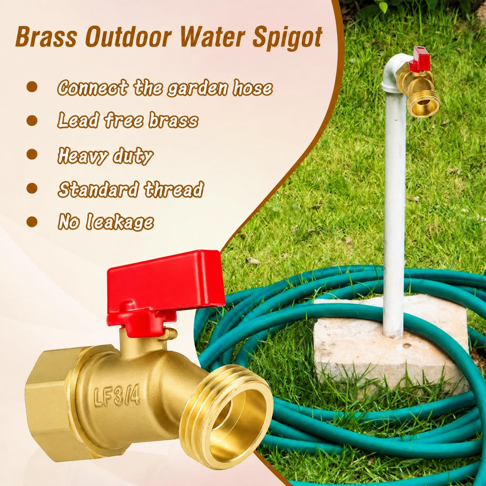 Outdoor Faucet, 3/4 Hose Bib, Solid Brass, Female NPT x Male GHT